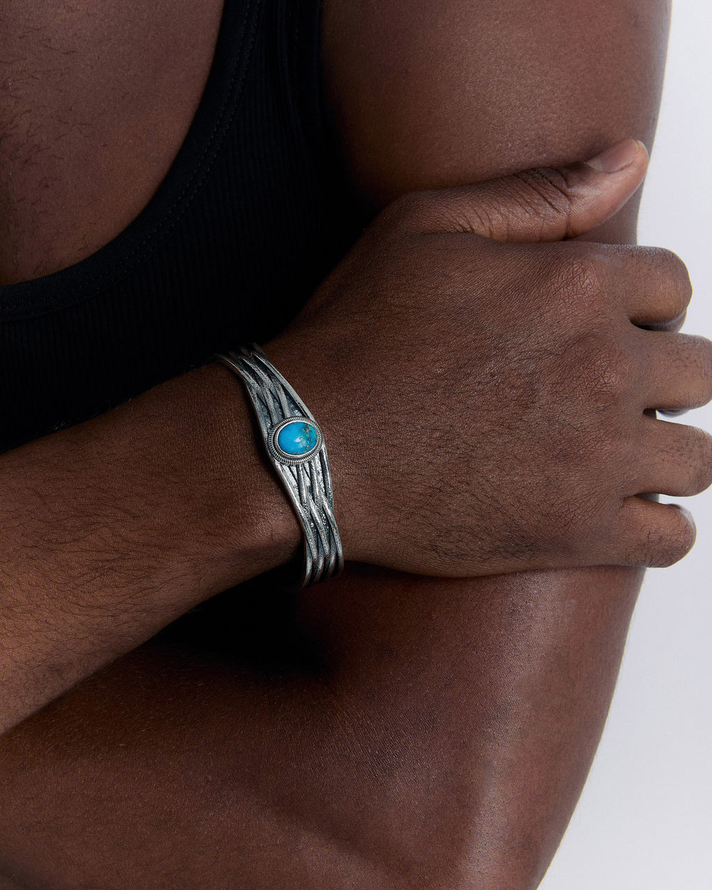 Handmade Embroidered Turquoise Stone Cuff Bracelet | Unique Artisan Jewelry - 925k Sterling Silver