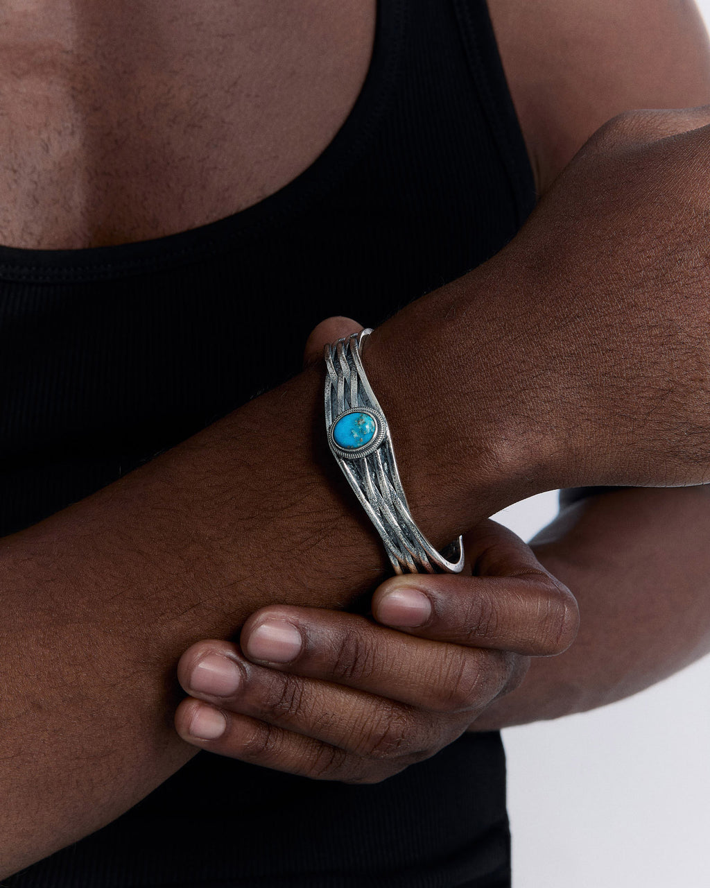 Handmade Embroidered Turquoise Stone Cuff Bracelet | Unique Artisan Jewelry - 925k Sterling Silver