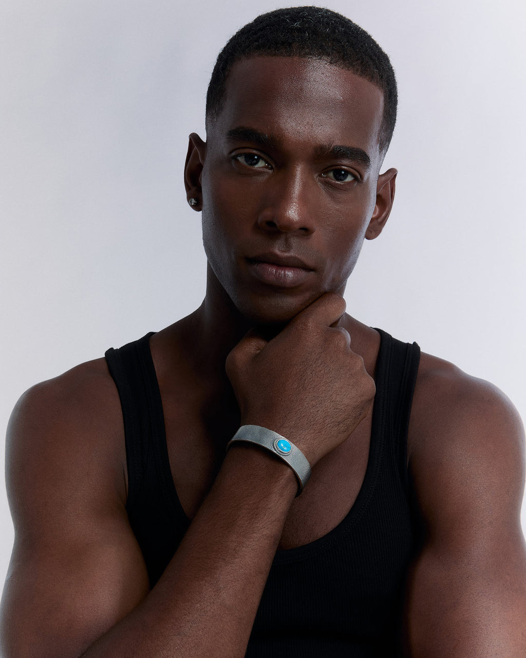 Silver Band Cuff Bracelet with Turquoise Stone Detail - 925k Sterling Silver