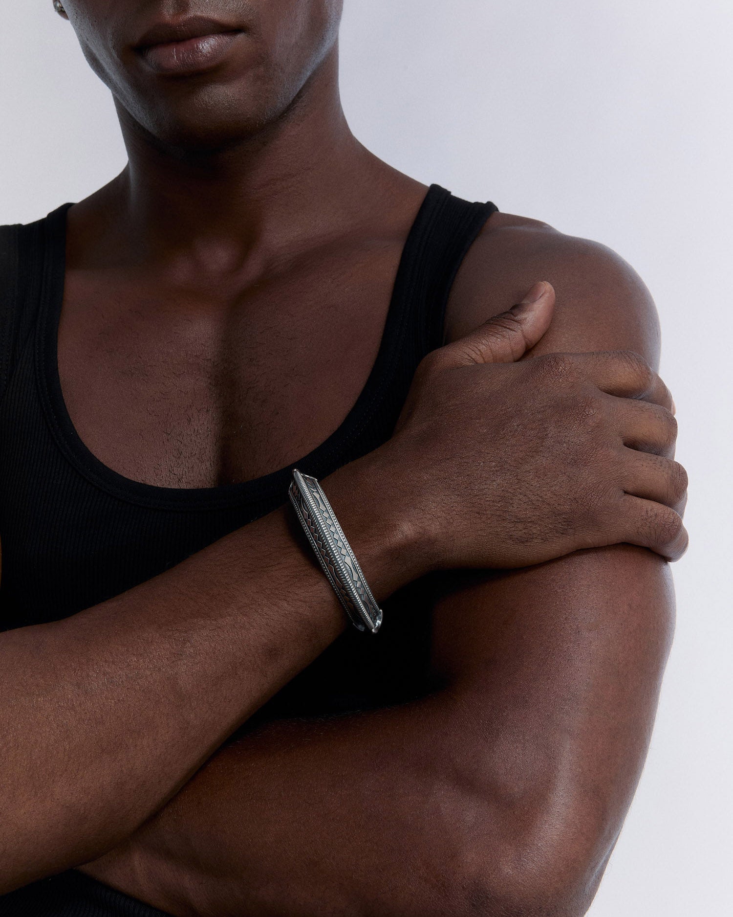 Antique Carinated Silver Cuff Bracelet - 925k Sterling Silver