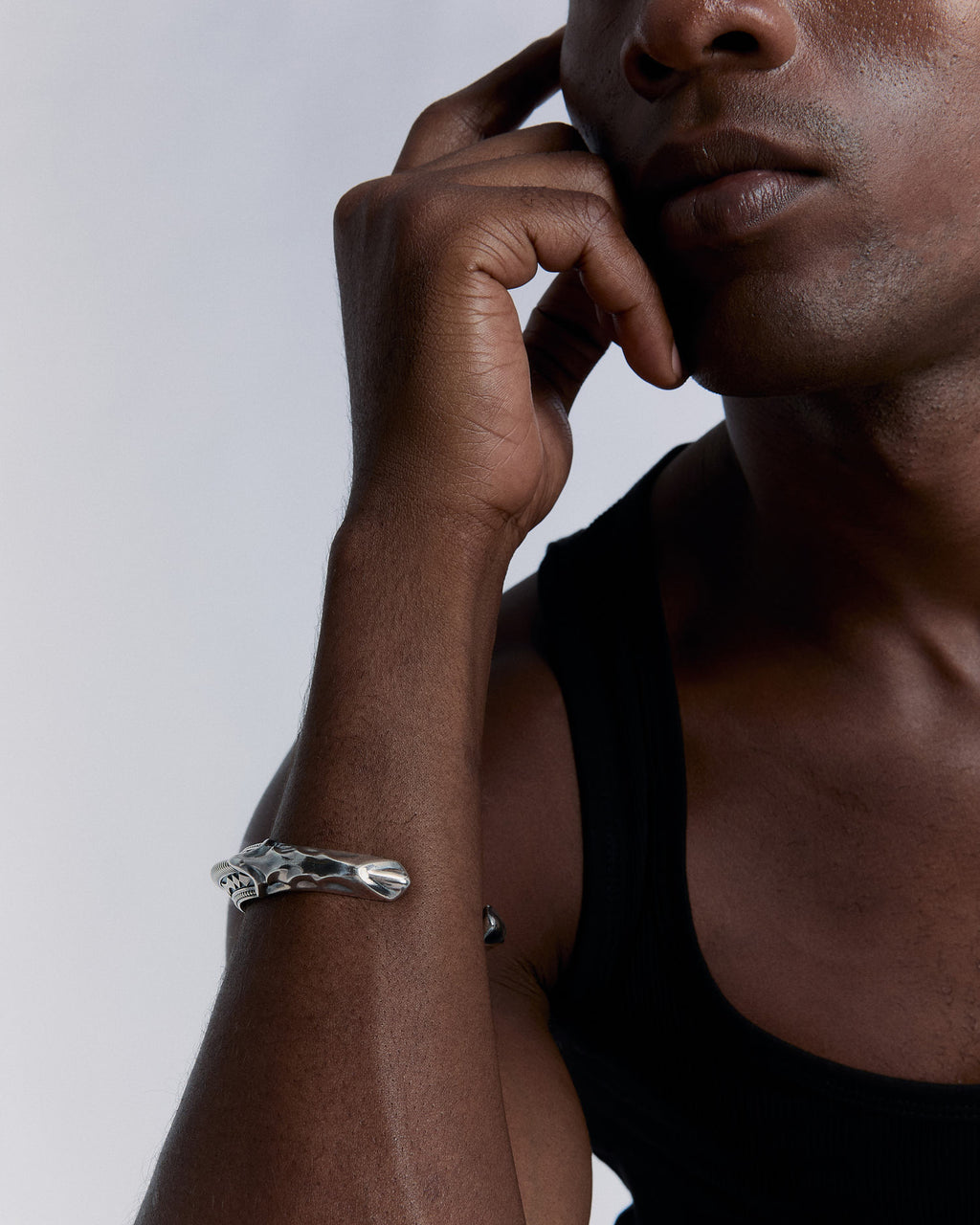 Antique Carinated Silver Cuff Bracelet - 925k Sterling Silver