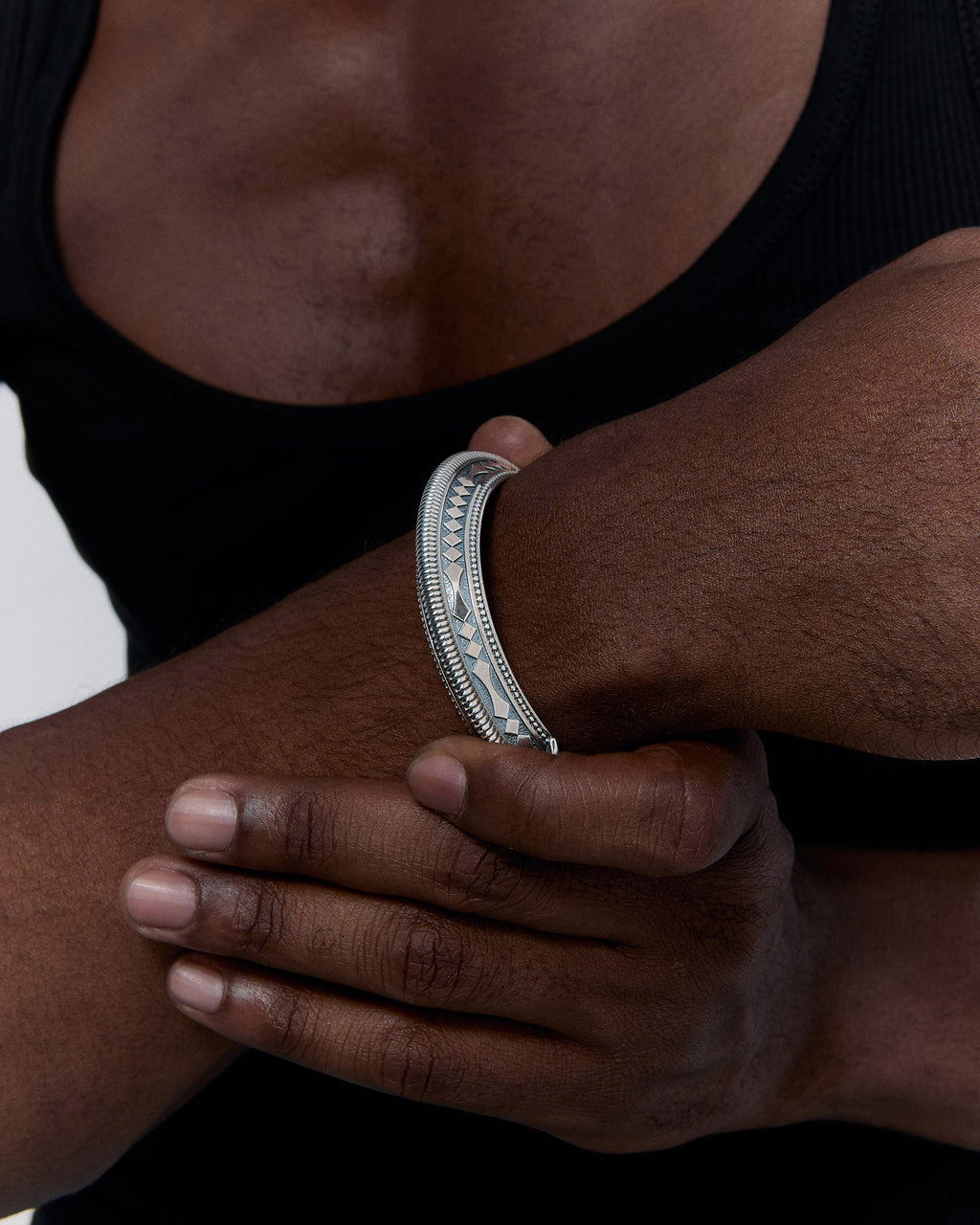 Antique Carinated Silver Cuff Bracelet - 925k Sterling Silver