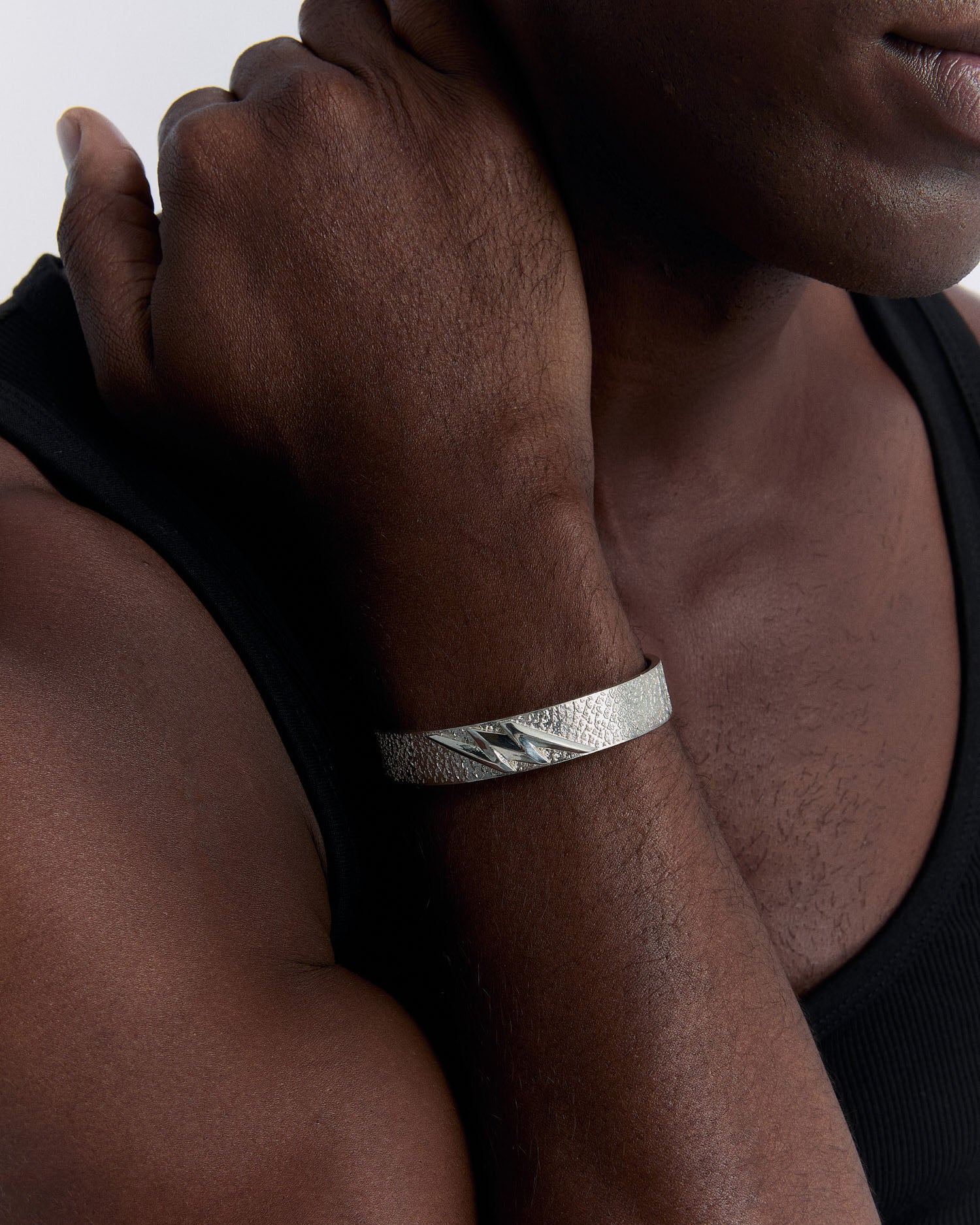 Lightning Engraved Cuff Bracelet - 925k Sterling Silver