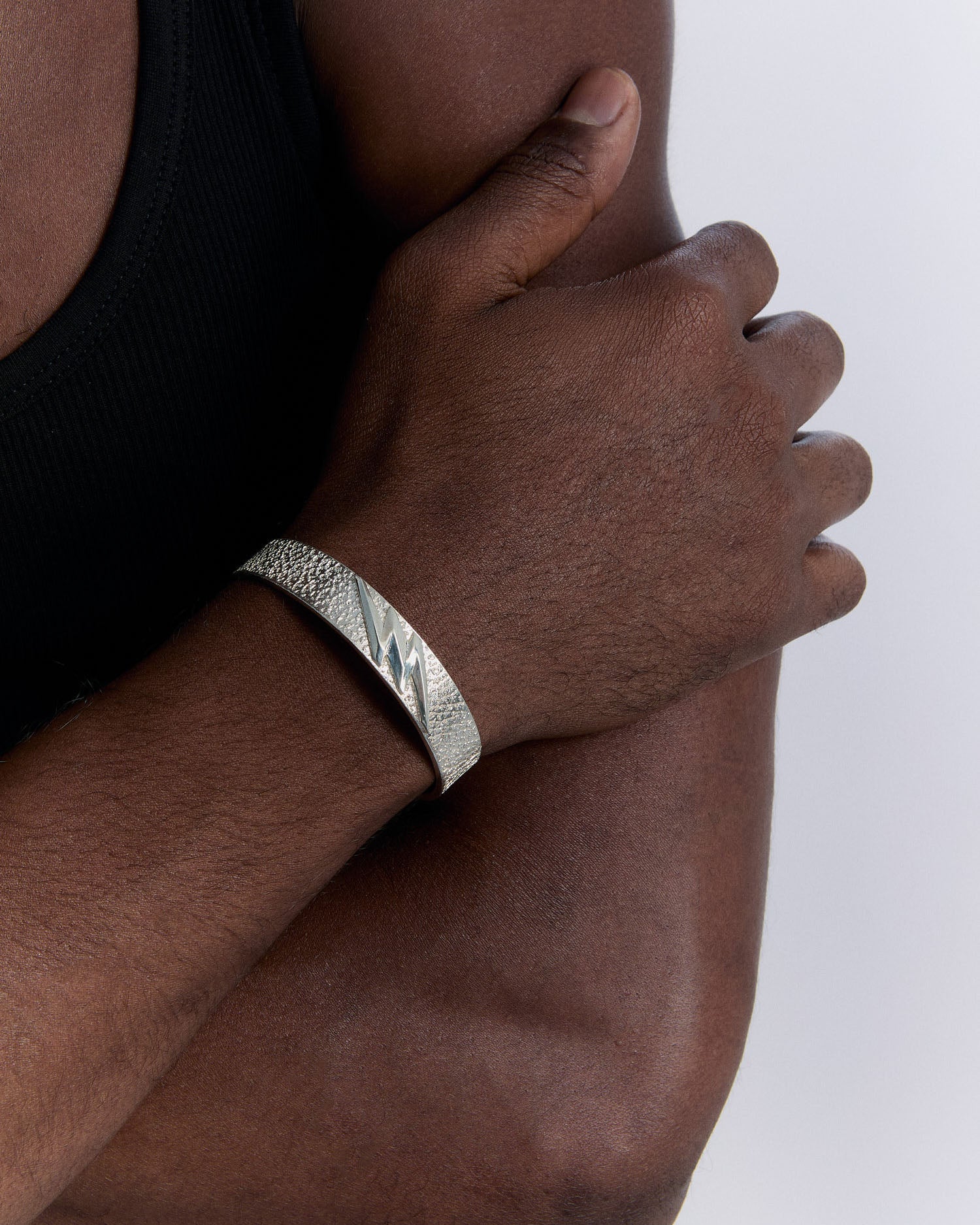 Lightning Engraved Cuff Bracelet - 925k Sterling Silver