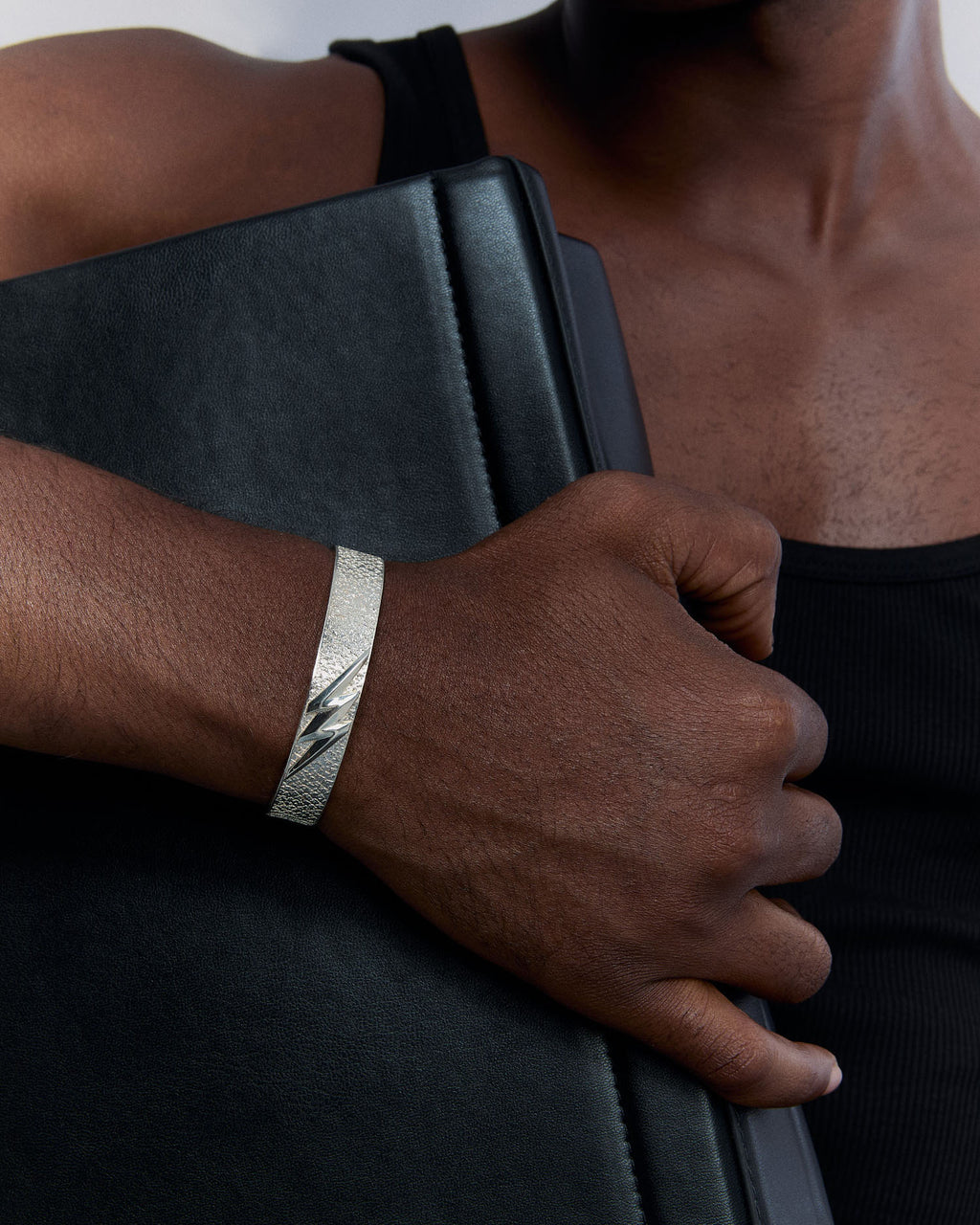 Lightning Engraved Cuff Bracelet - 925k Sterling Silver