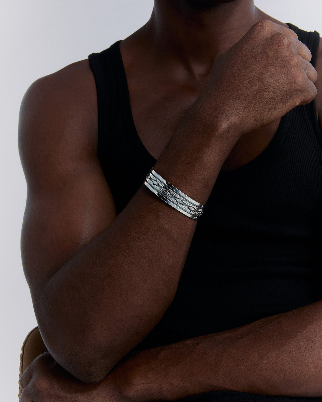 Cuff Bracelet with Antique Vector Pattern Design - 925k Sterling Silver