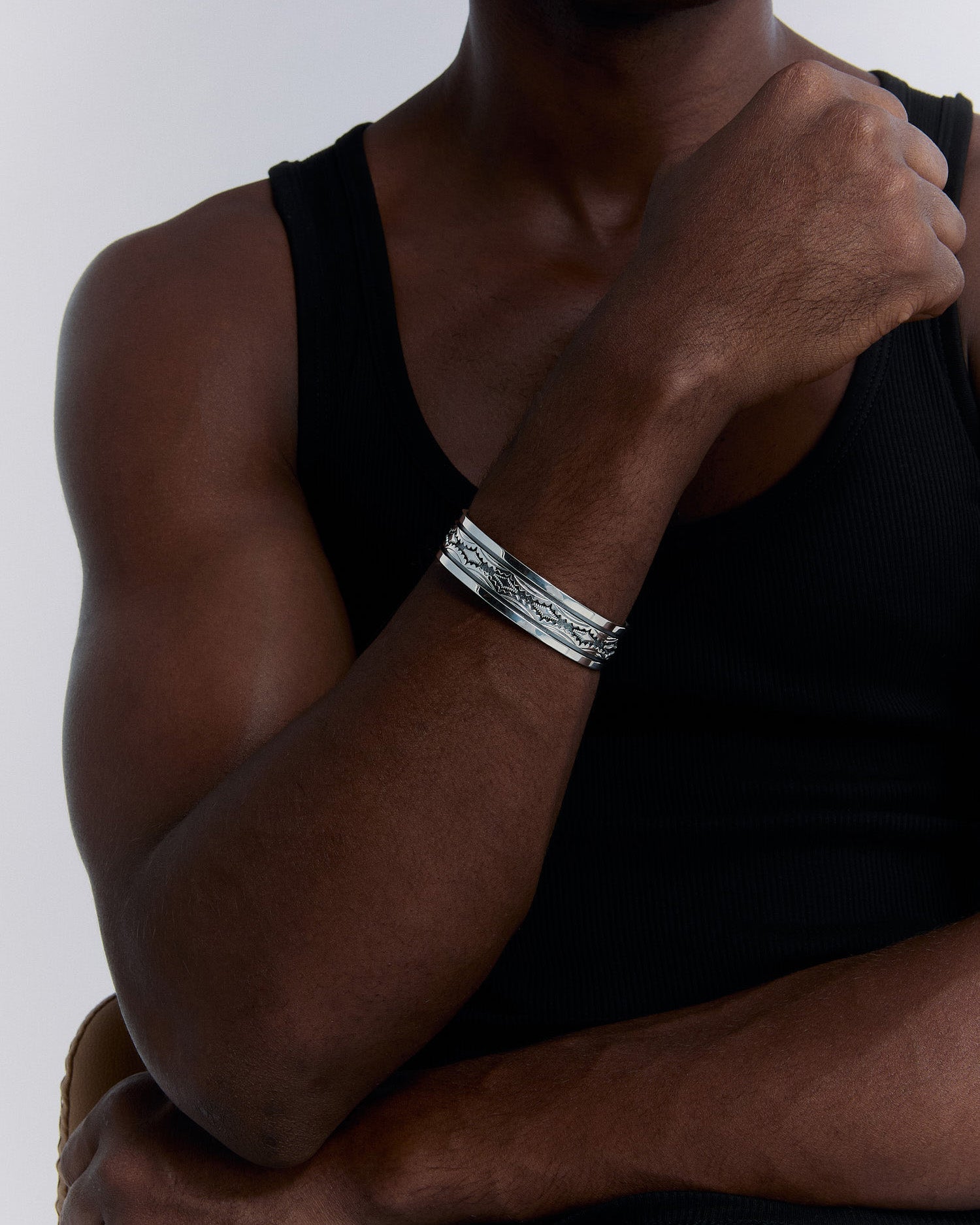 Cuff Bracelet with Antique Vector Pattern Design - 925k Sterling Silver