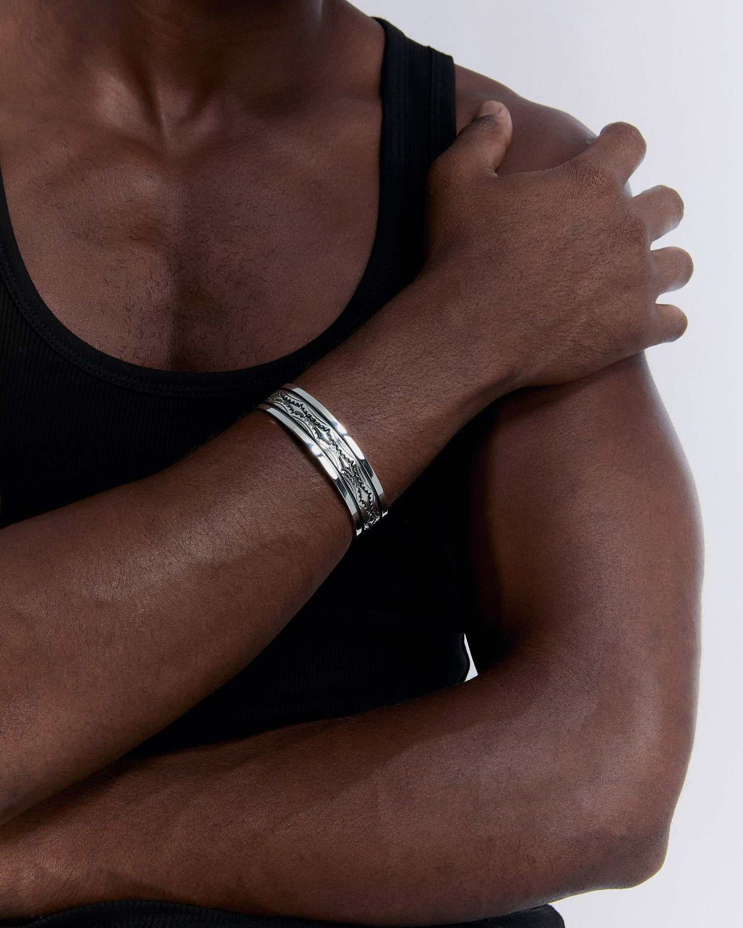 Cuff Bracelet with Antique Vector Pattern Design - 925k Sterling Silver