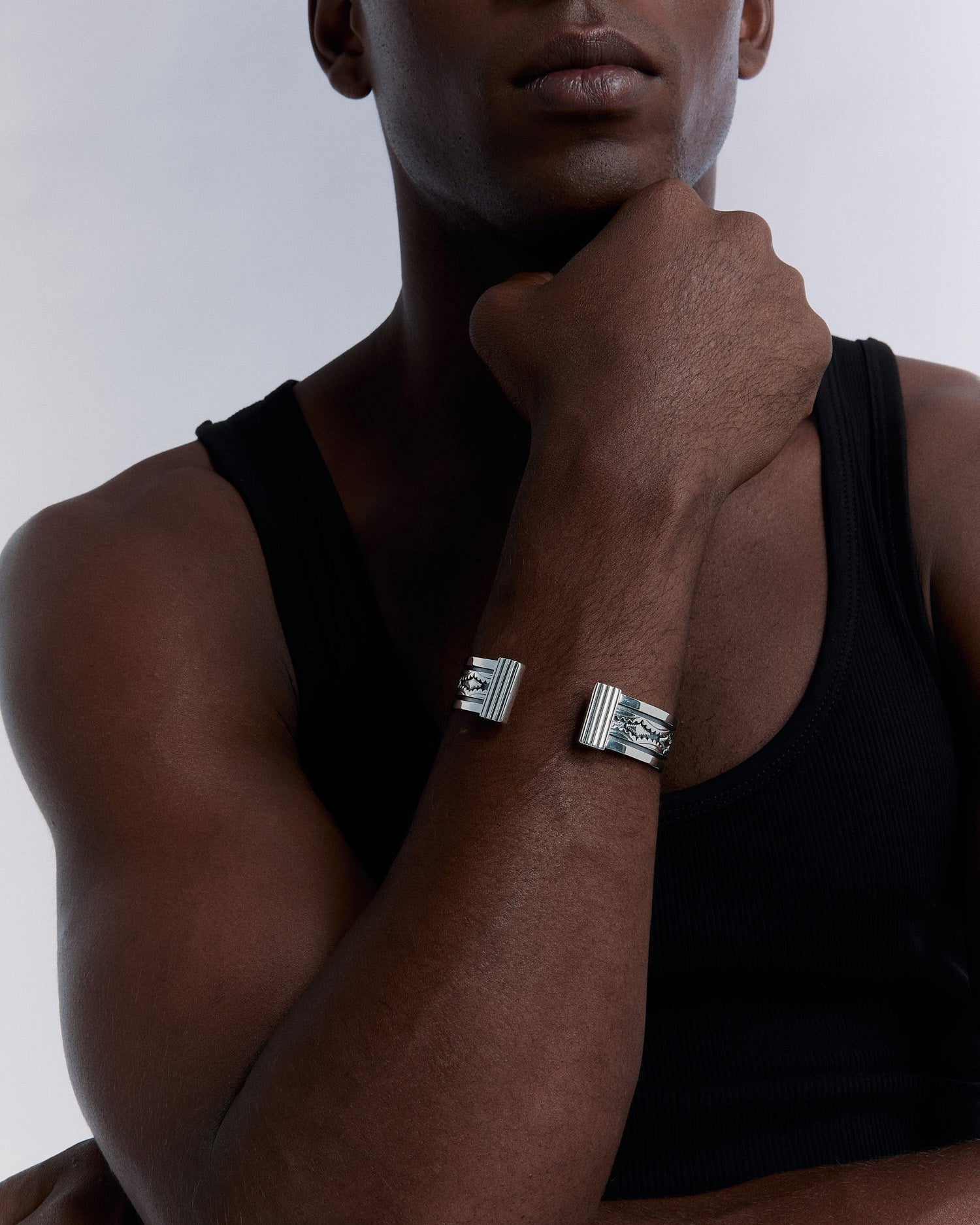 Cuff Bracelet with Antique Vector Pattern Design - 925k Sterling Silver