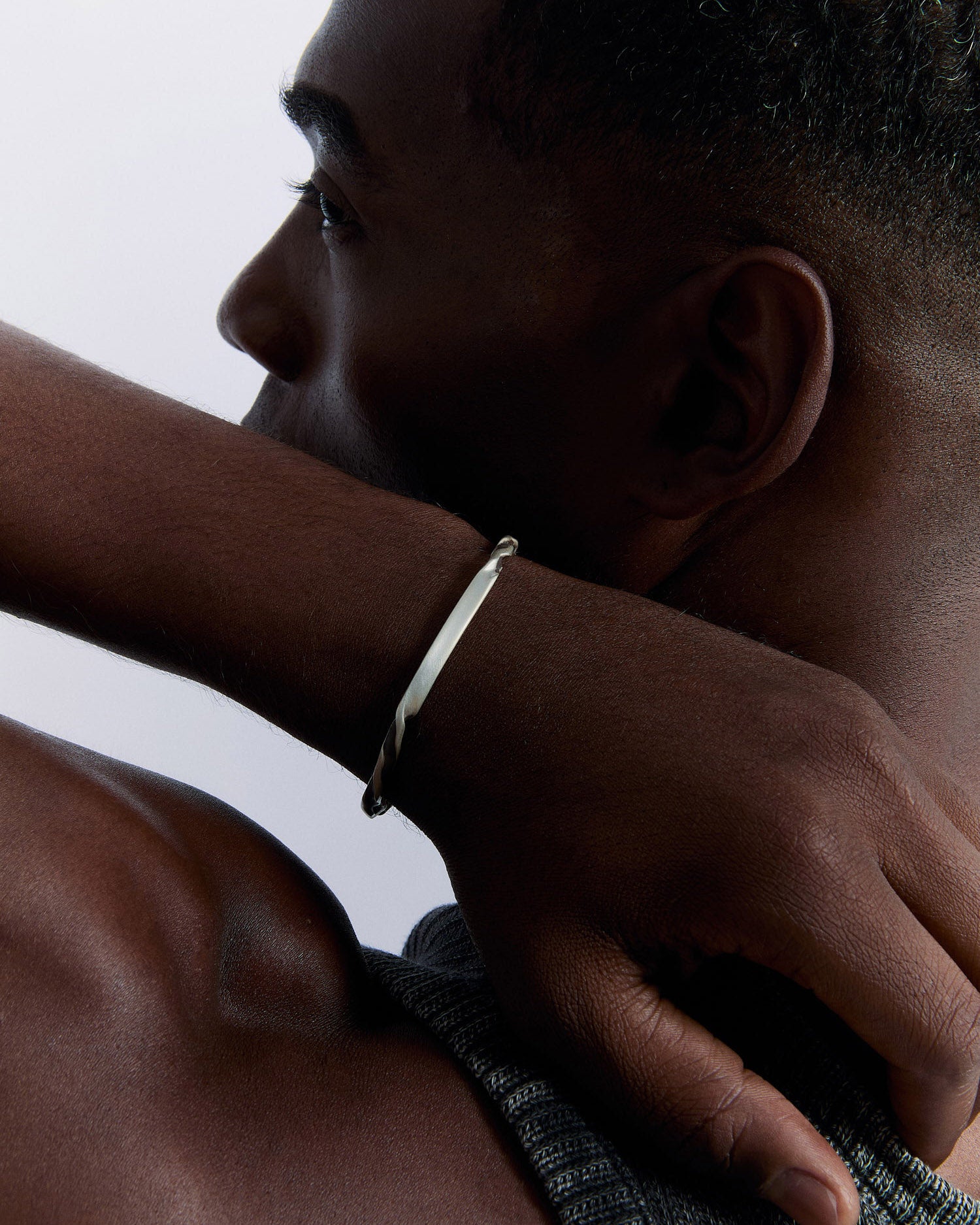 Handmade Textured Silver Cuff Bracelet with Organic Design - 925k Sterling Silver