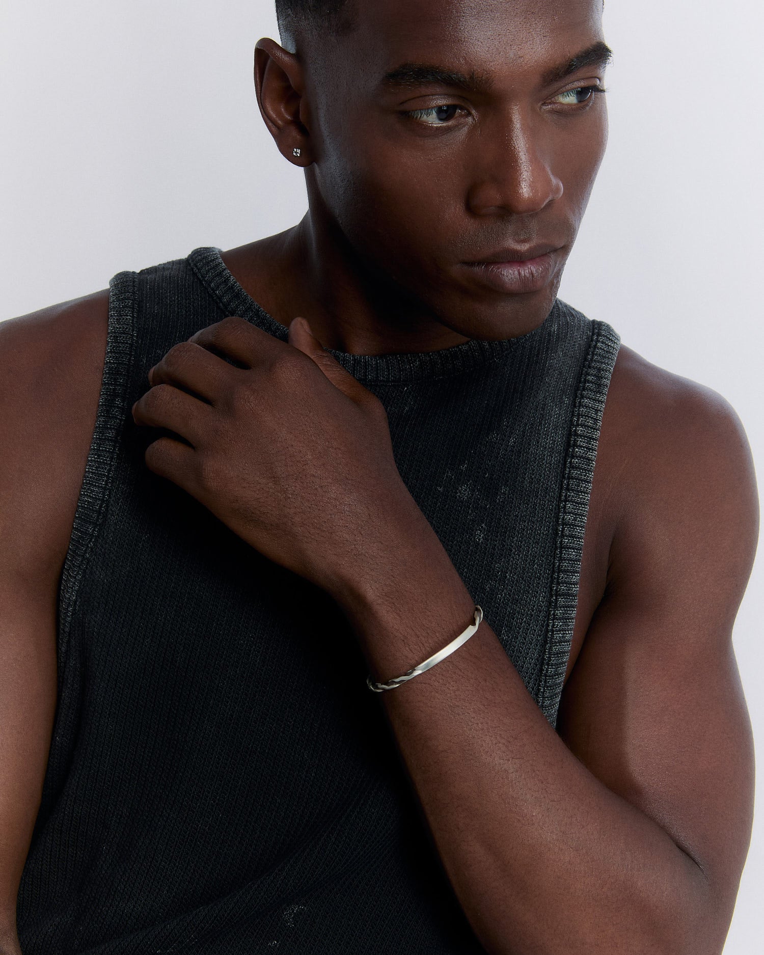 Handmade Textured Silver Cuff Bracelet with Organic Design - 925k Sterling Silver