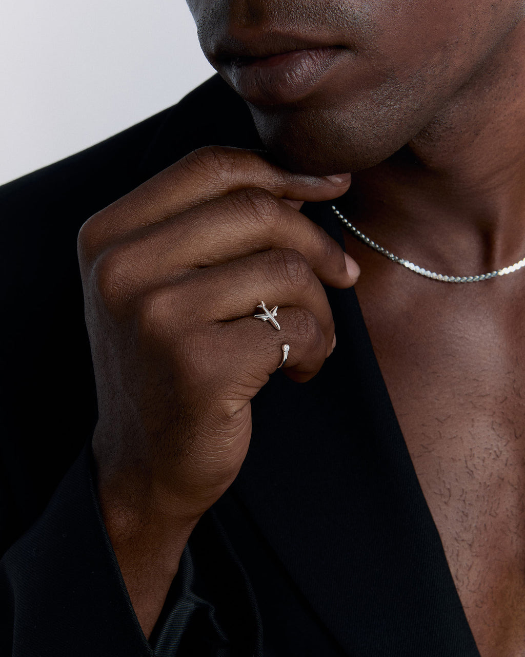 Stone Embellished Airplane Design Ring - 925k Sterling Silver