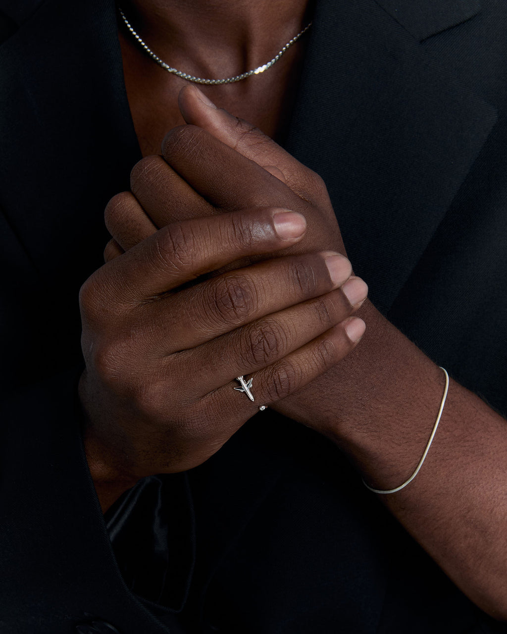 Stone Embellished Airplane Design Ring - 925k Sterling Silver