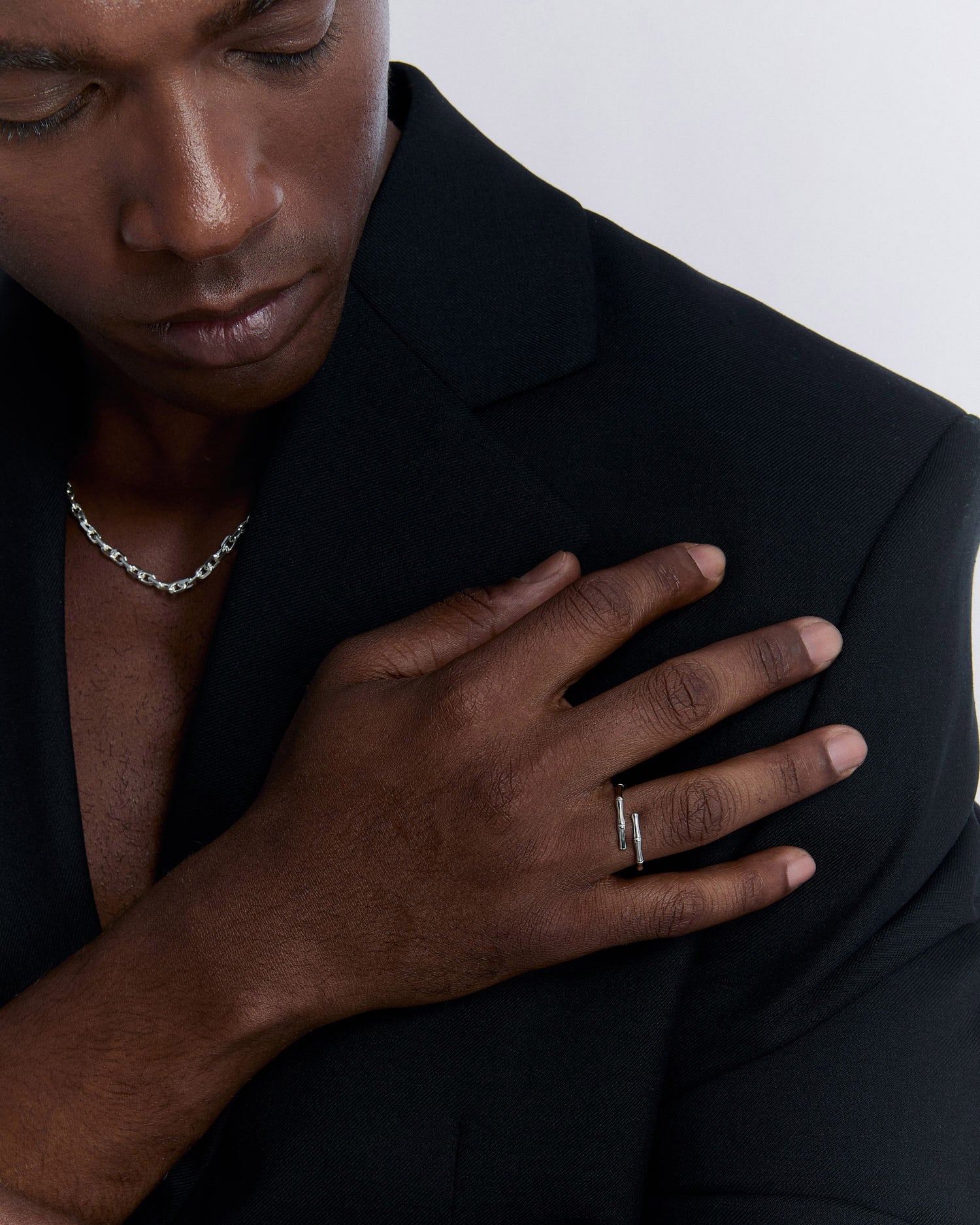 Open Men Ring with 2 Branches - 925k Sterling Silver