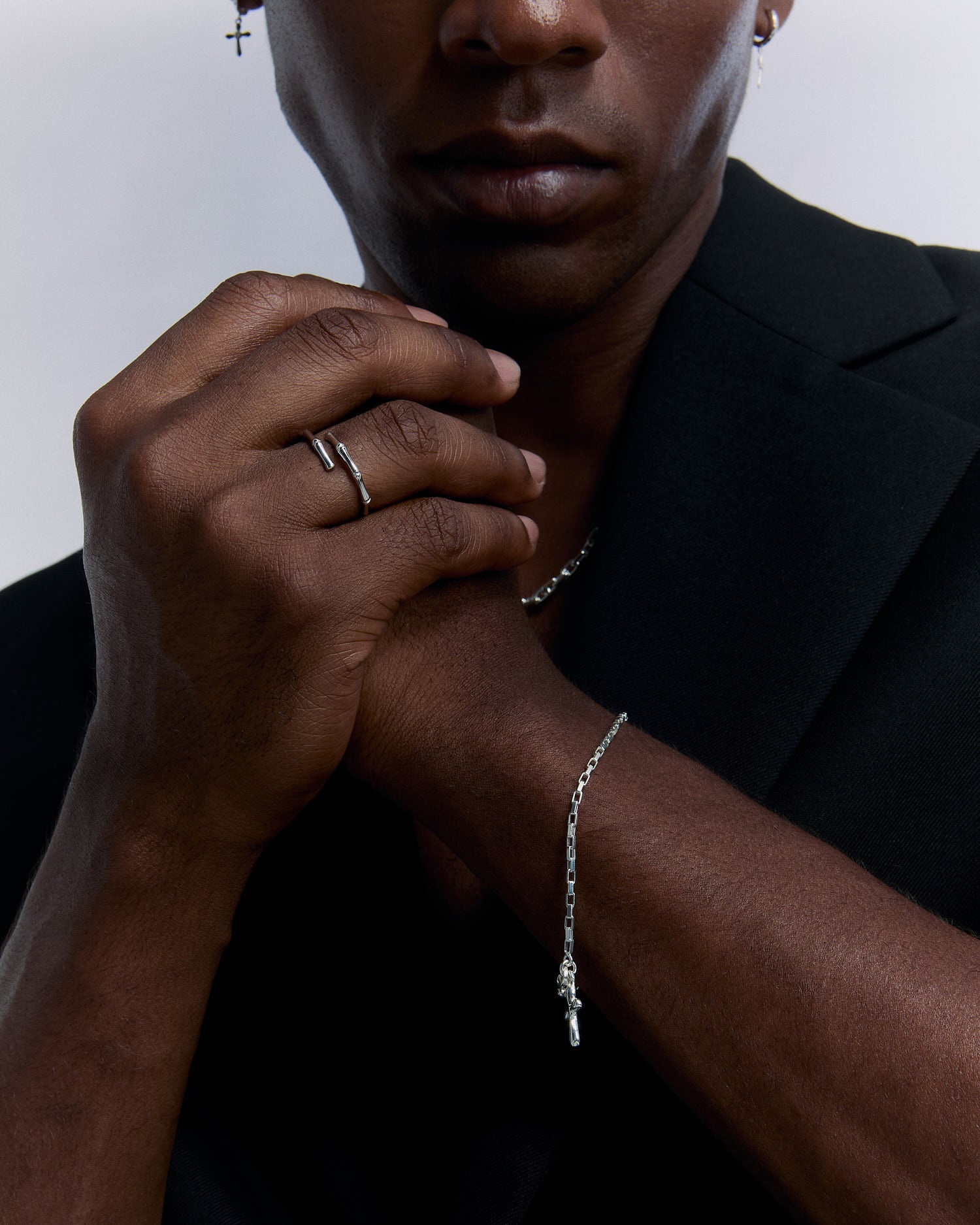 Open Men Ring with 2 Branches - 925k Sterling Silver