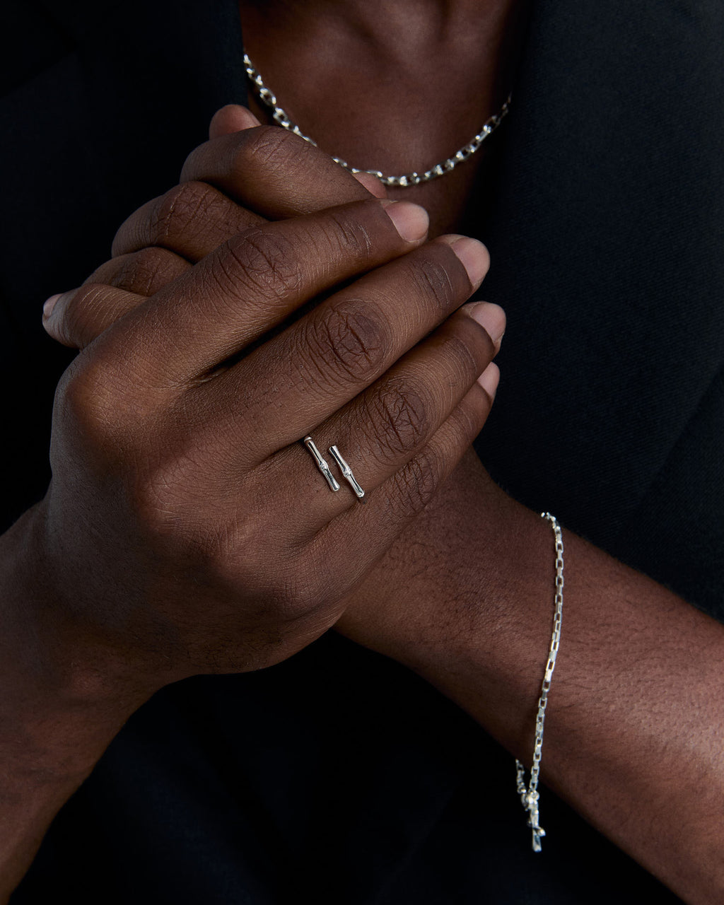 Open Men Ring with 2 Branches - 925k Sterling Silver