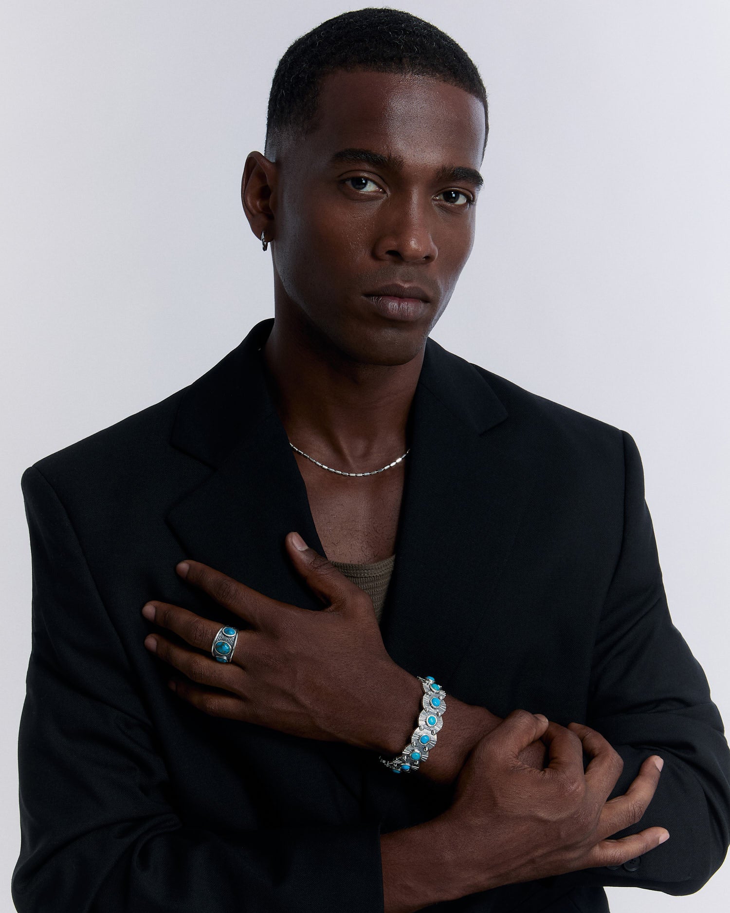 Men's Silver Ring with Turquoise Stone - 925k Sterling Silver