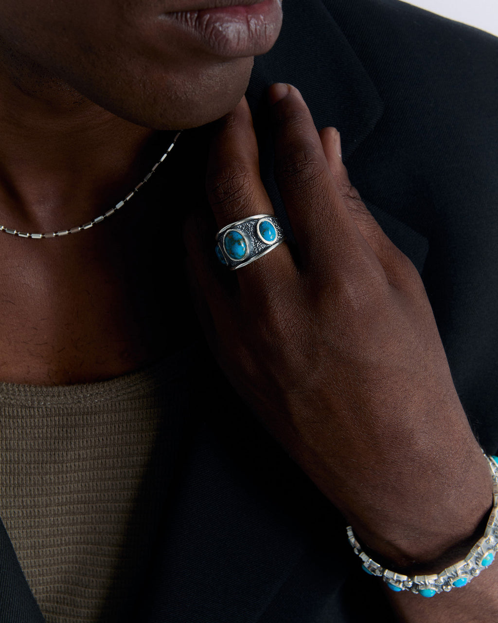 Men's Silver Ring with Turquoise Stone - 925k Sterling Silver