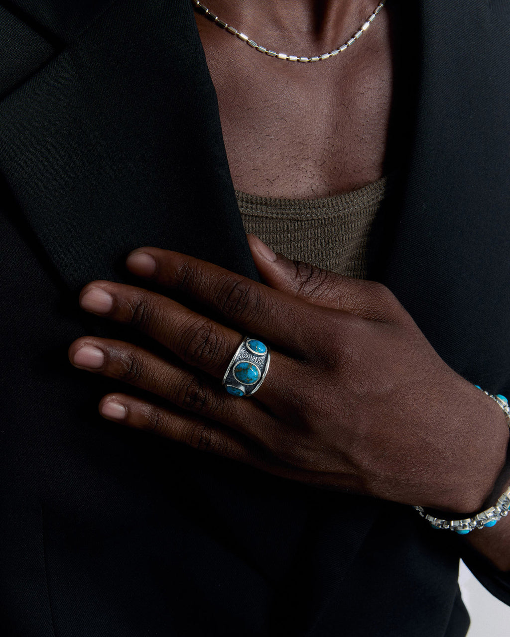 Men's Silver Ring with Turquoise Stone - 925k Sterling Silver