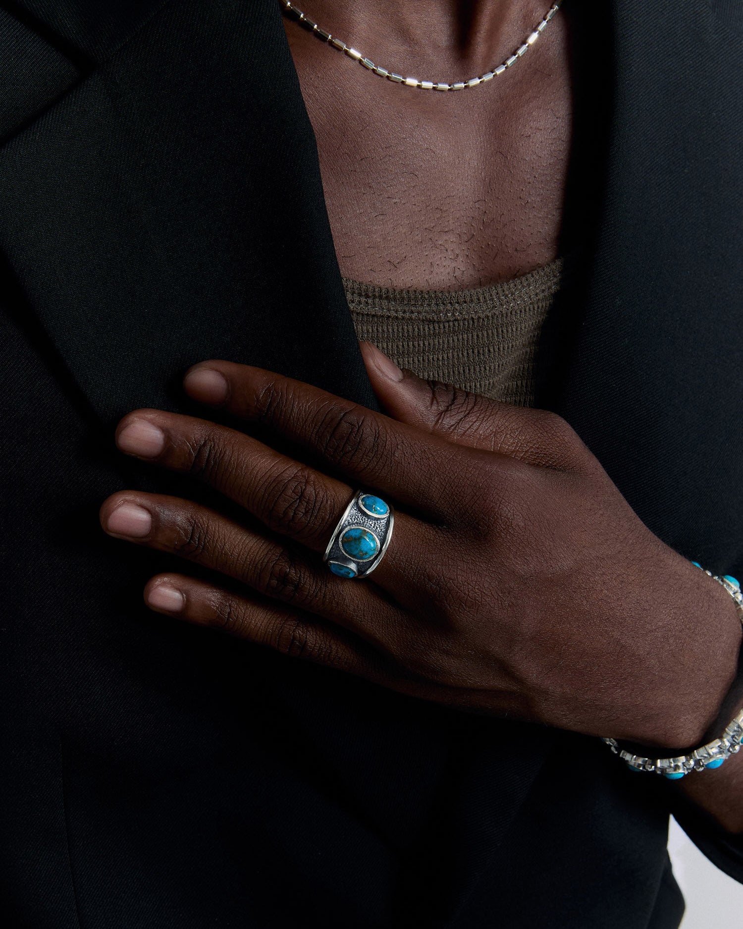 Men's Silver Ring with Turquoise Stone - 925k Sterling Silver