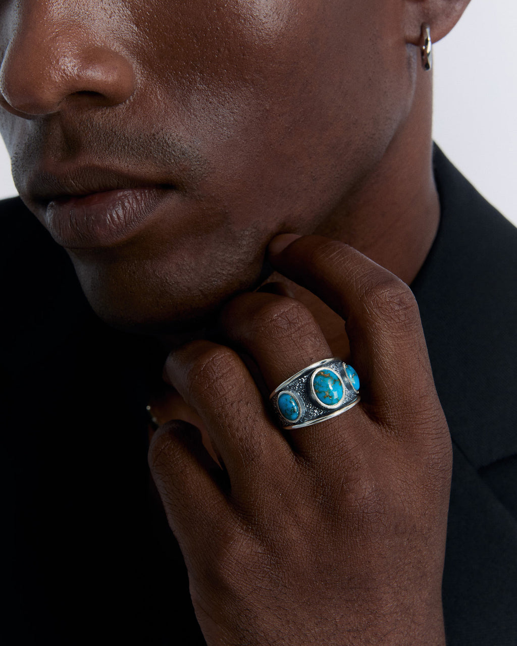 Men's Silver Ring with Turquoise Stone - 925k Sterling Silver