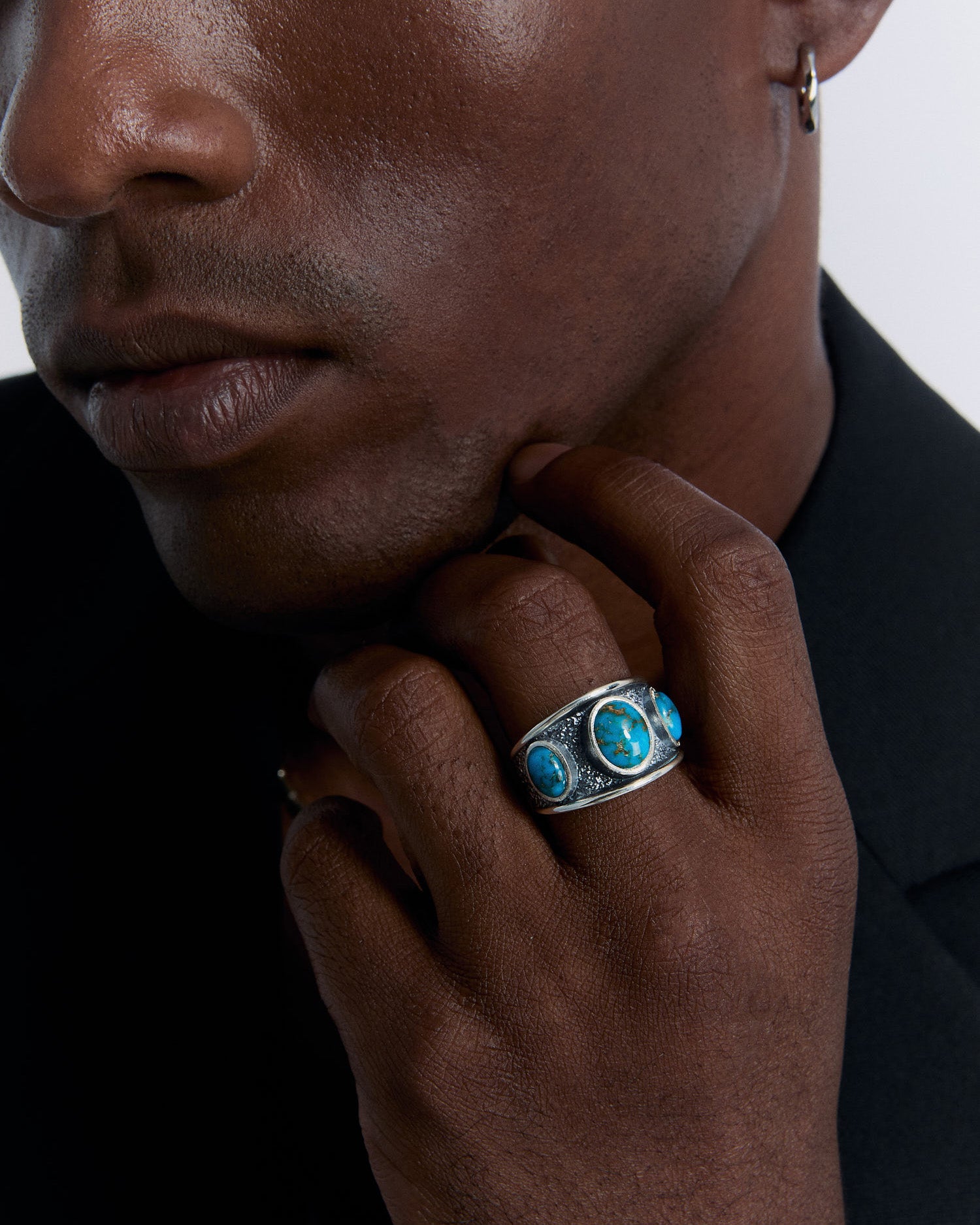 Men's Silver Ring with Turquoise Stone - 925k Sterling Silver