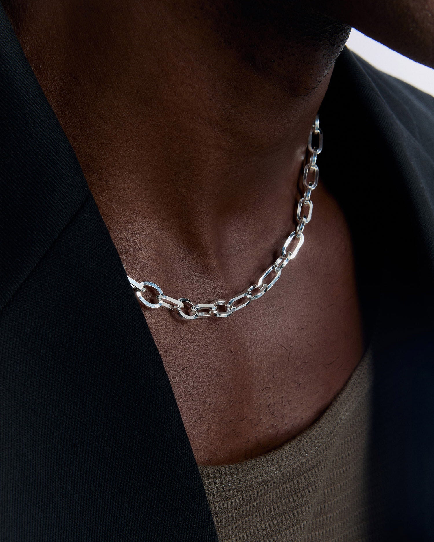 Oval Doch Design Silver Necklace - 925k Sterling Silver