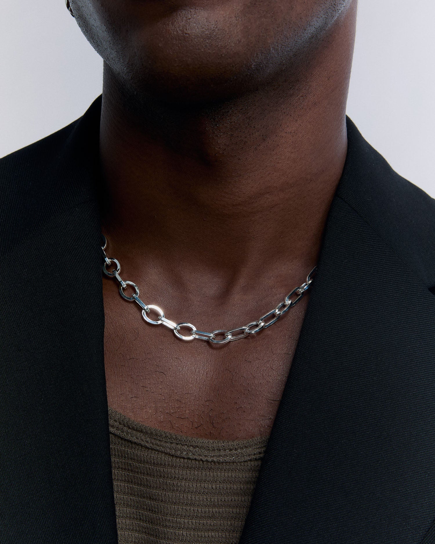 Oval Doch Design Silver Necklace - 925k Sterling Silver