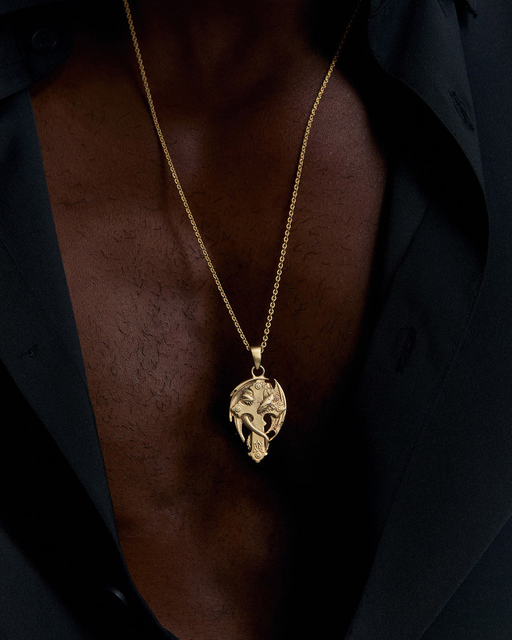 Flying Dragon Sword Cross Necklace - 925k Sterling Silver