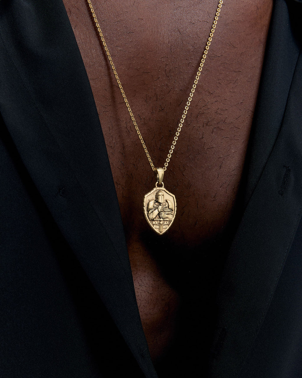Silver Necklace with Crusader Knight Medallion - 18k Gold Vermeil