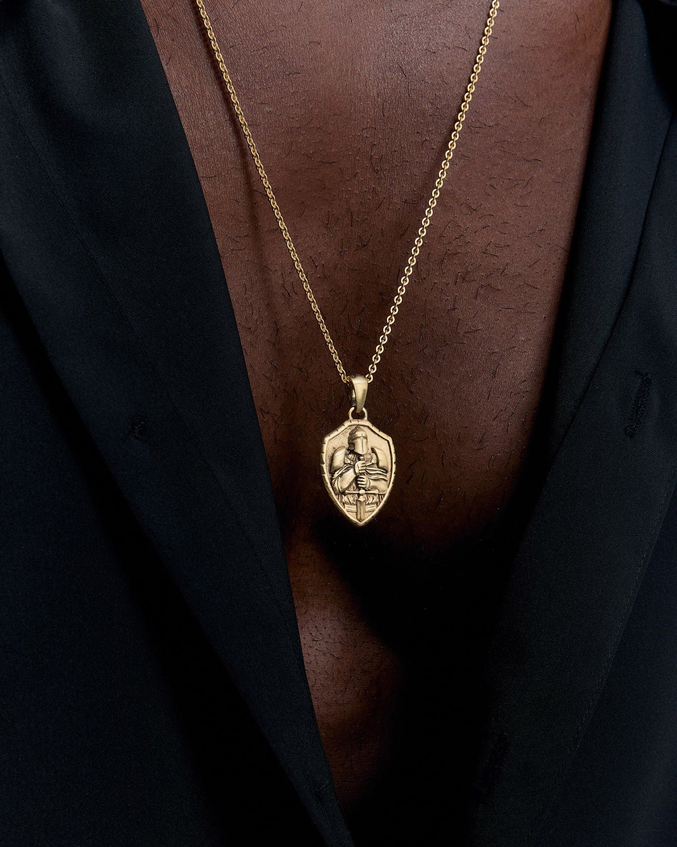 Silver Necklace with Crusader Knight Medallion - 18k Gold Vermeil