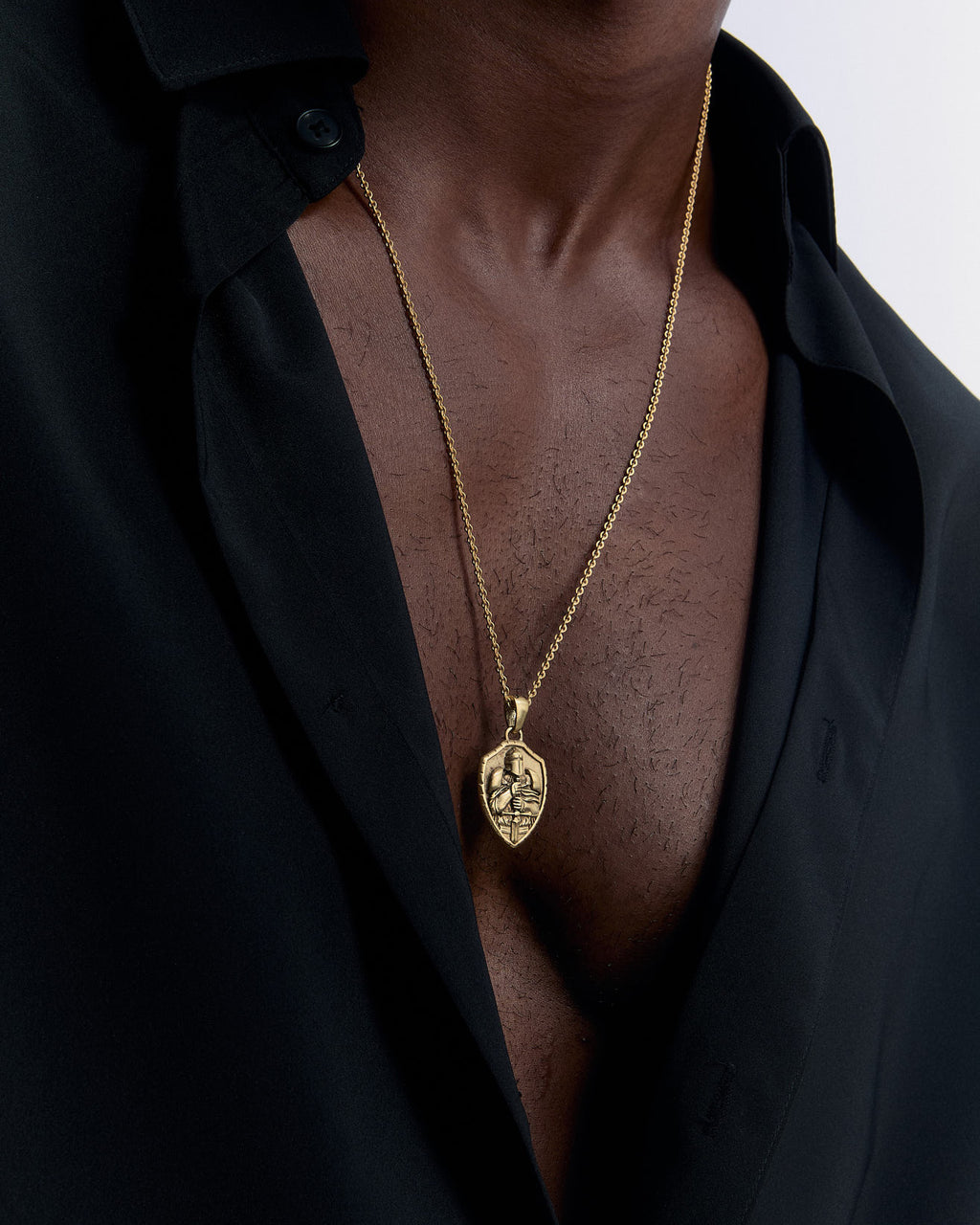 Silver Necklace with Crusader Knight Medallion - 18k Gold Vermeil