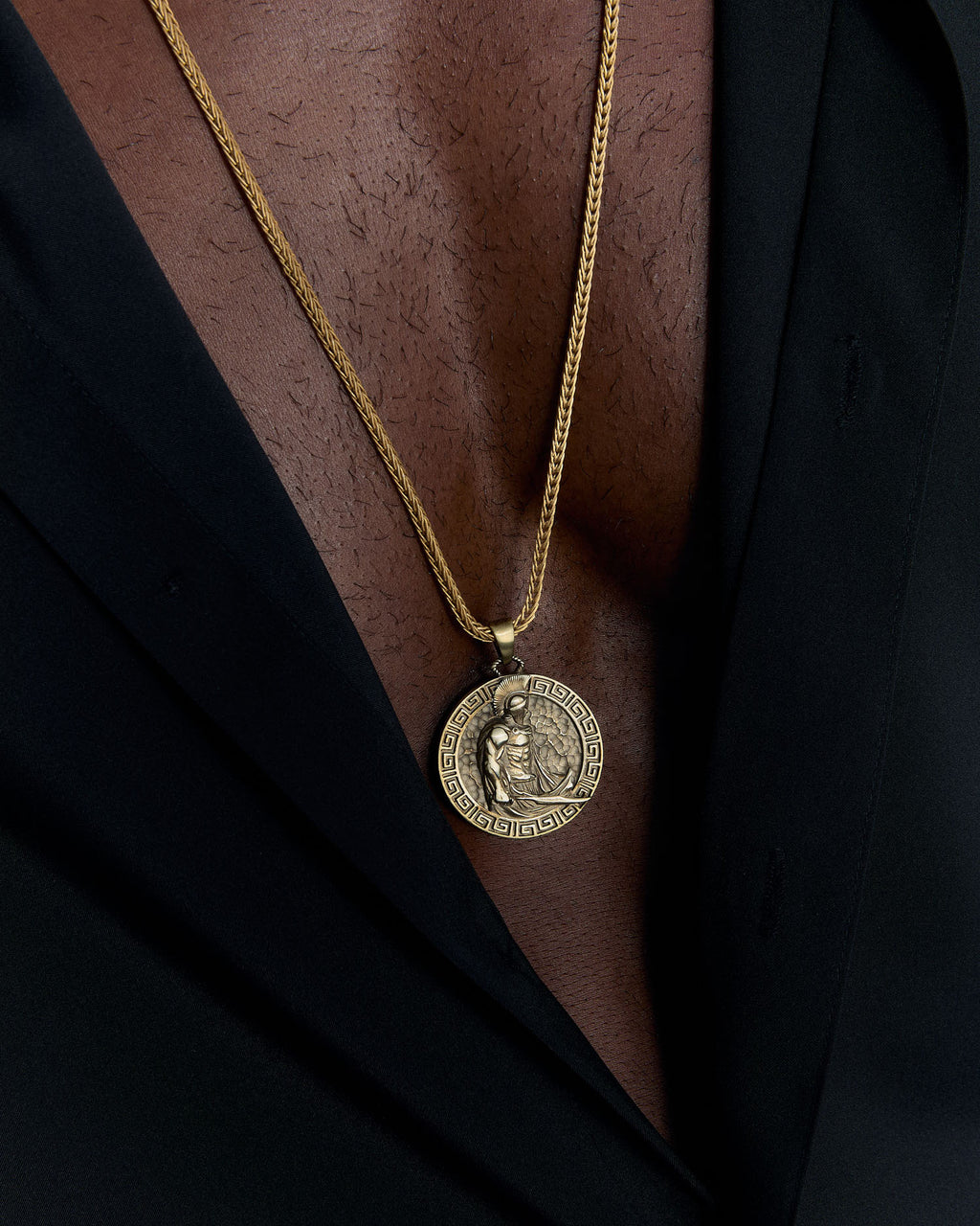 Silver Men's Necklace with Spartan Warrior Medallion - 925k Sterling Silver