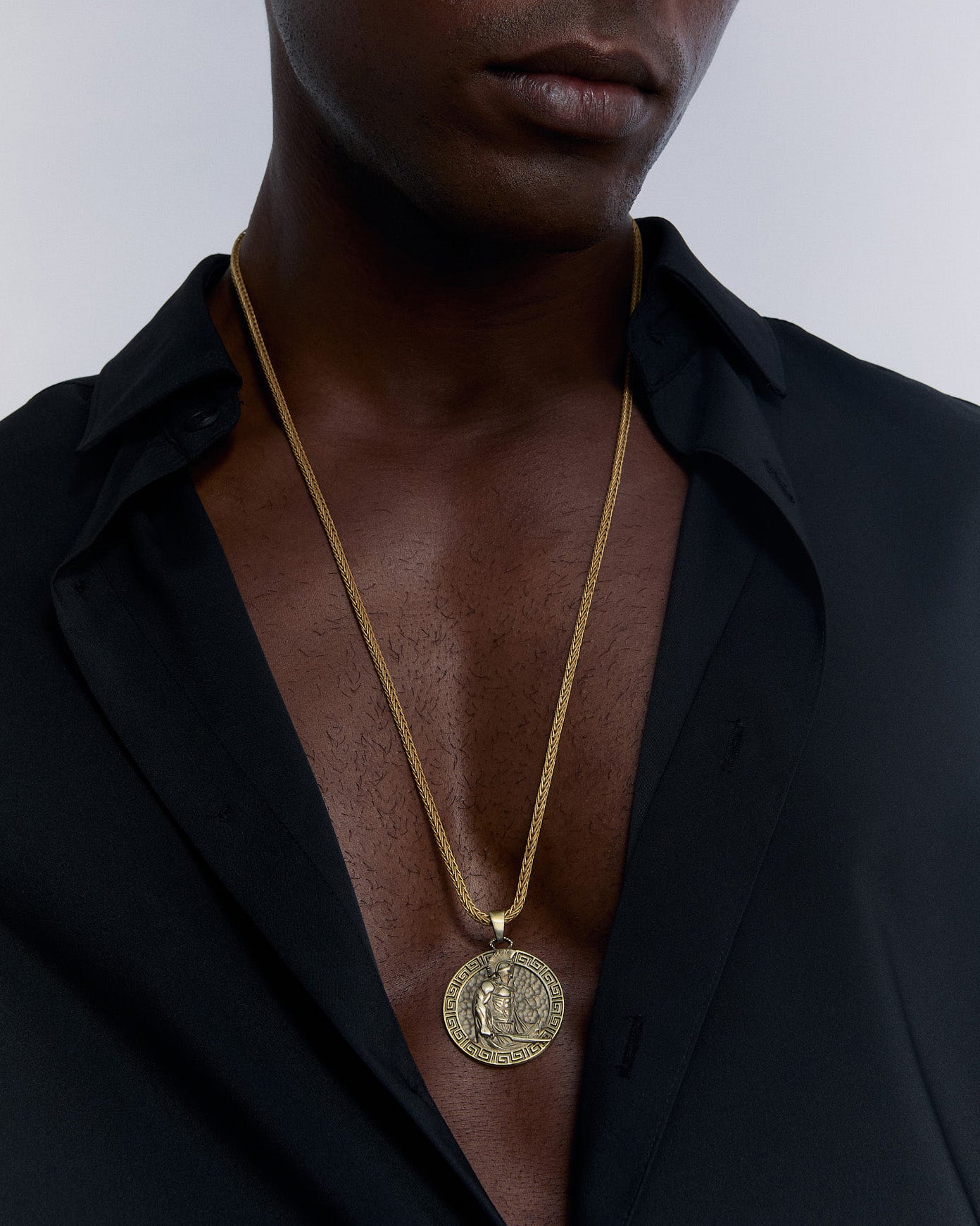 Silver Men's Necklace with Spartan Warrior Medallion - 925k Sterling Silver