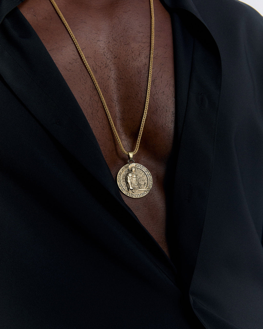 Silver Men's Necklace with Spartan Warrior Medallion - 925k Sterling Silver