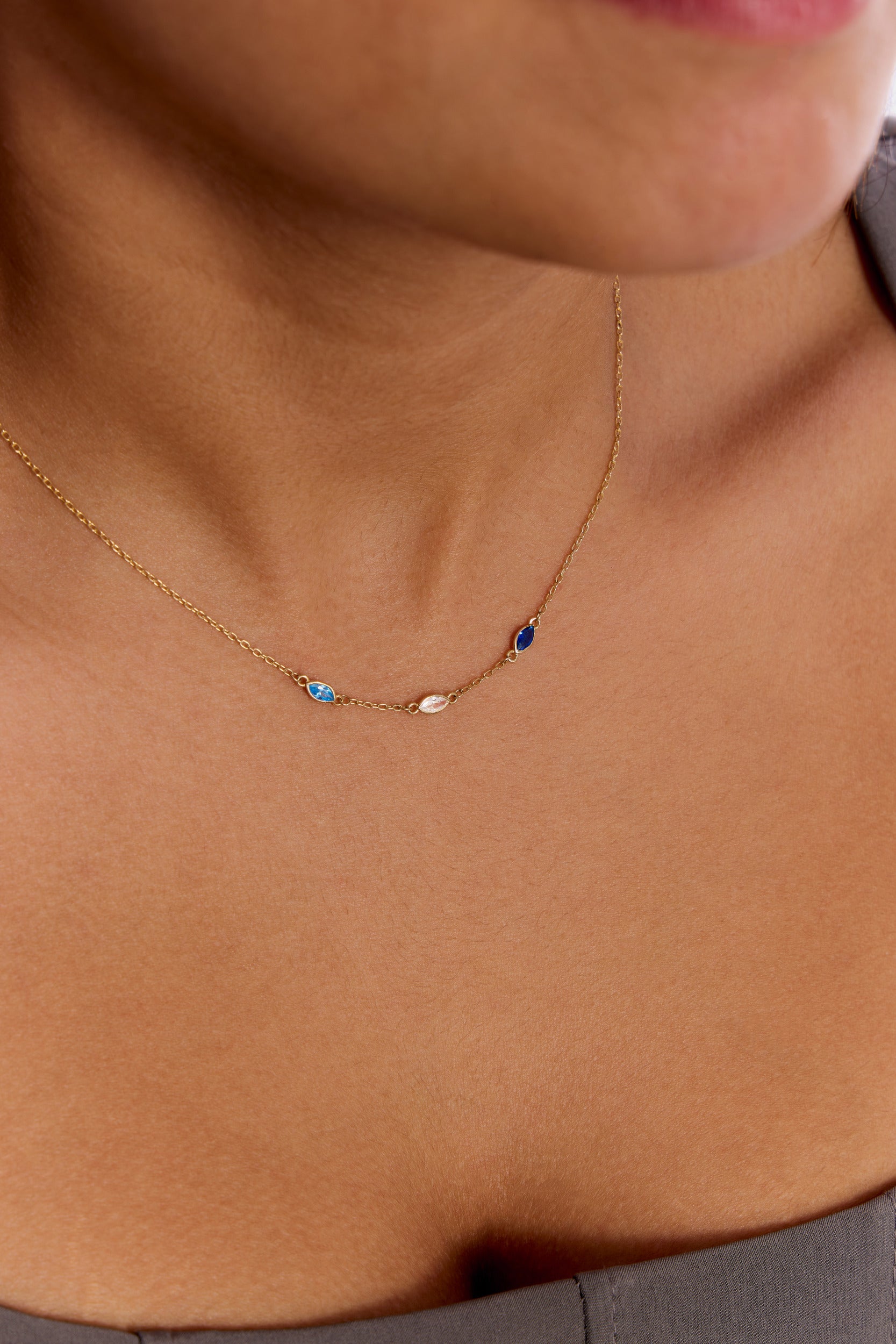 Minimalist Birthstone Necklace , Dainty Gold Chain with Colorful Gems - 925k Sterling Silver