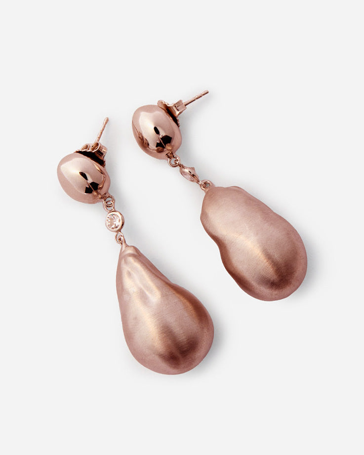 Puffy Teardrop Stud Earring - Rose Gold Vermeil