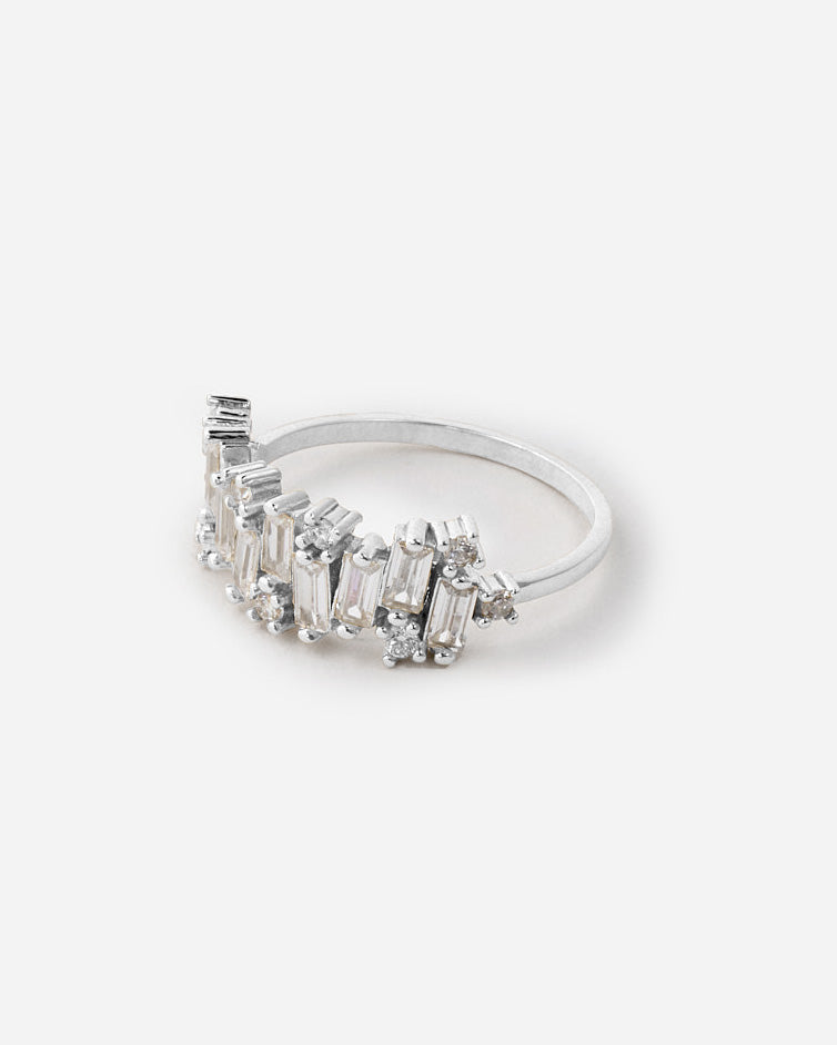 Elegant Baguette-Cut Diamond Ring - 925k Sterling Silver