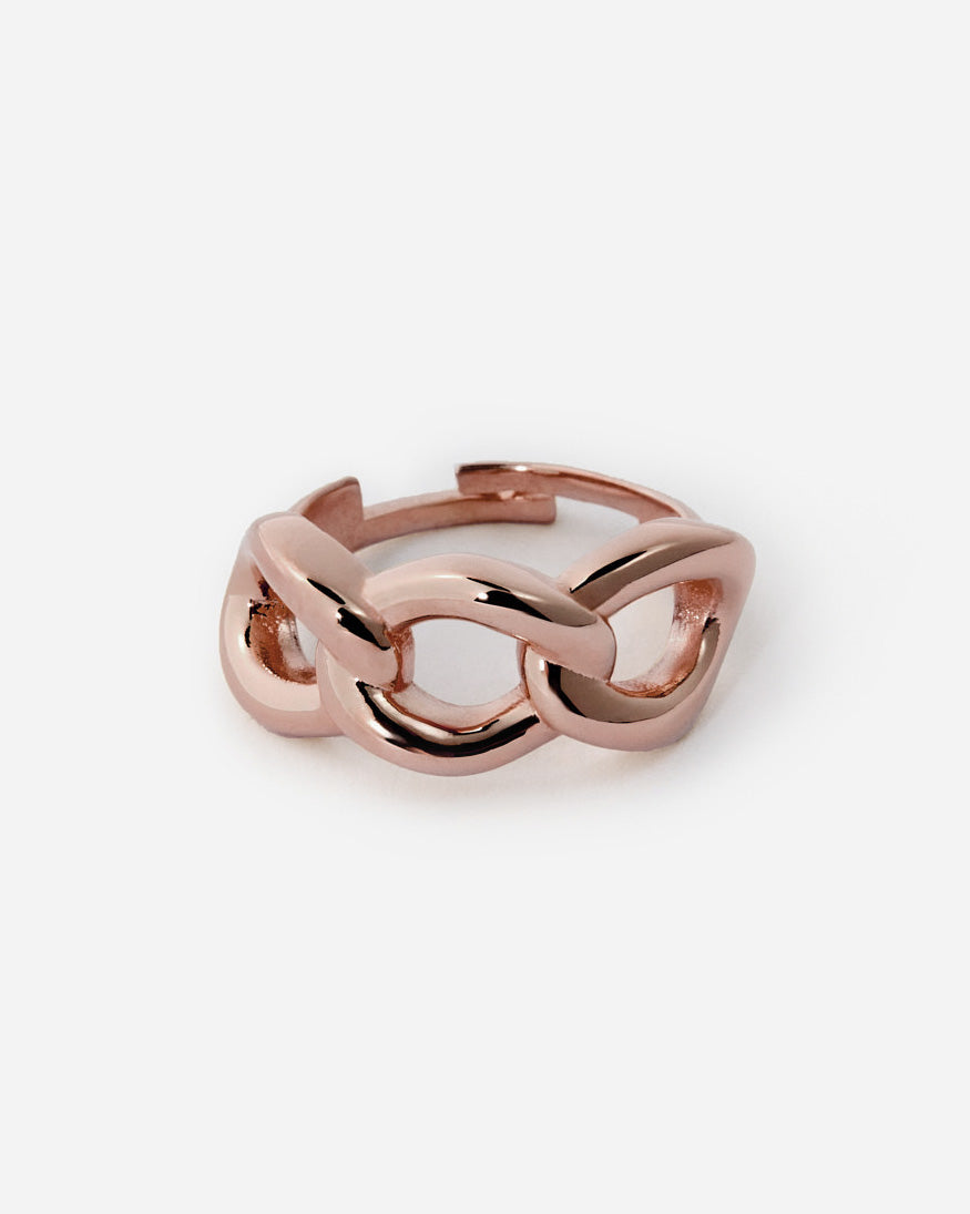 Bold Chain Link Adjustable Ring, Modern Statement Design - 18k Rose Gold Vermeil