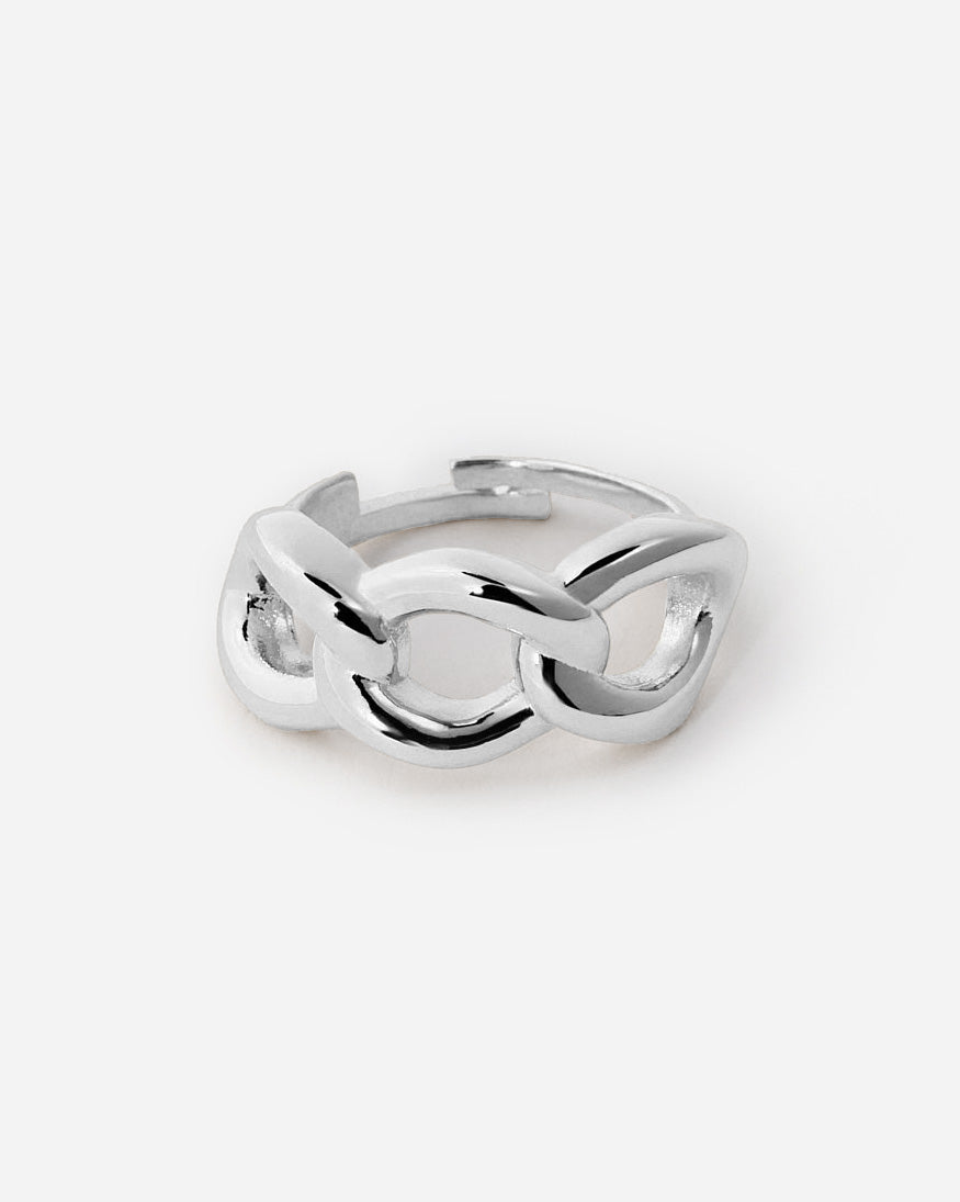 Bold Chain Link Adjustable Ring, Modern Statement Design - 925k Sterling Silver