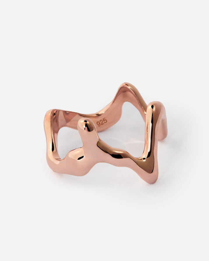 Abstract Openwork Ring, Modern Sculptural Design - 18k Rose Gold Vermeil