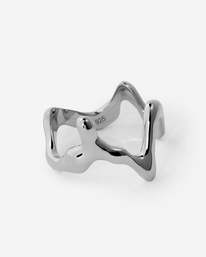 Abstract Openwork Ring, Modern Sculptural Design - 925k Sterling Silver