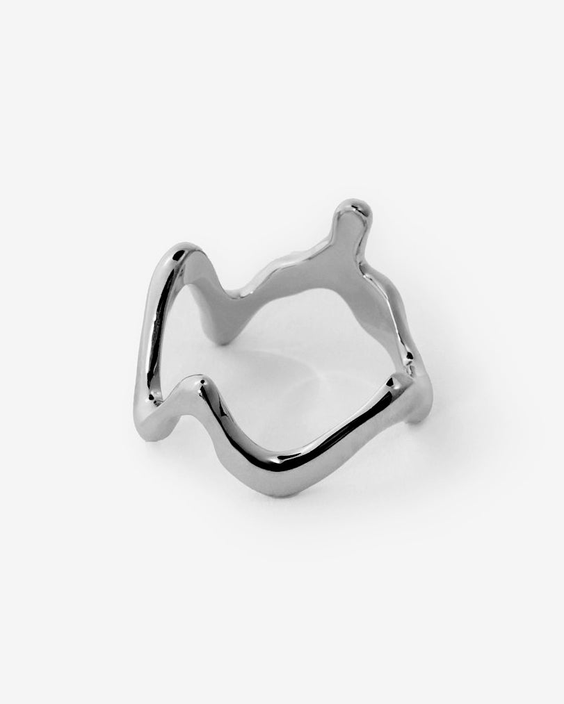Abstract Openwork Ring, Modern Sculptural Design - 925k Sterling Silver