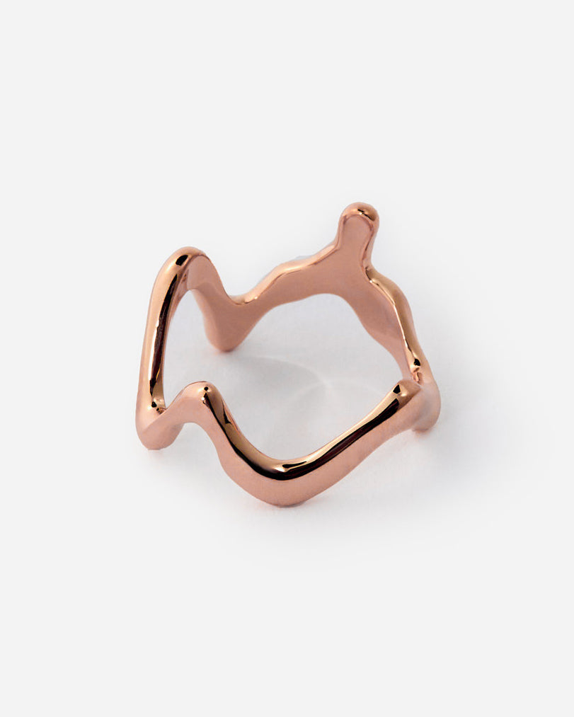Abstract Openwork Ring, Modern Sculptural Design - 18k Rose Gold Vermeil