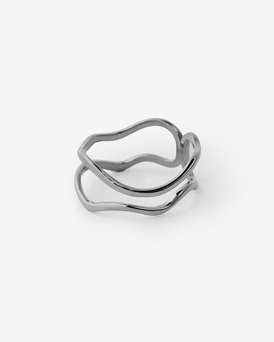 Abstract Open Link Ring, Minimalist Modern Design - 925k Sterling Silver
