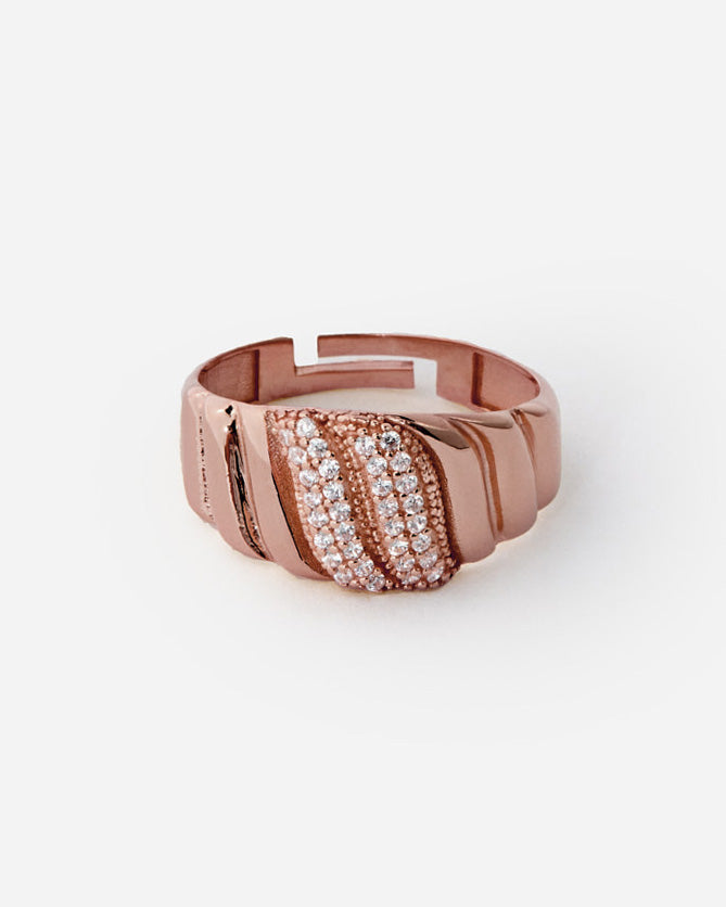 Textured Accent Ring, Bold Adjustable Design - Rose Gold Vermeil