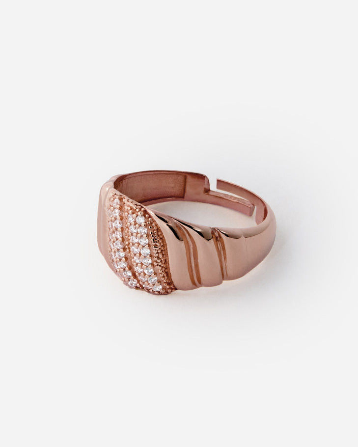 Textured Accent Ring, Bold Adjustable Design - Rose Gold Vermeil