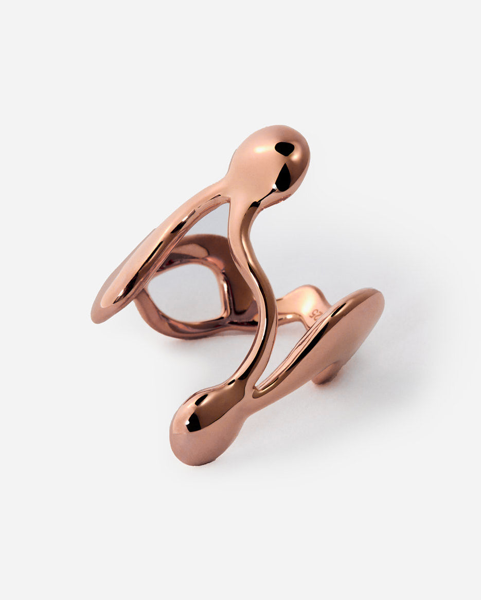 Organic Abstract Statement Ring, Modern Artistic Design - 18k Rose Gold Vermeil