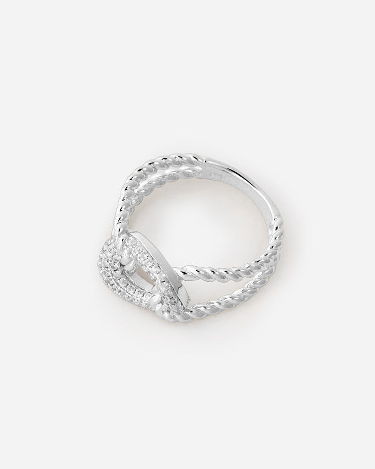 Rope Chain Link Ring with Pavé Gemstone - 925k Sterling Silver