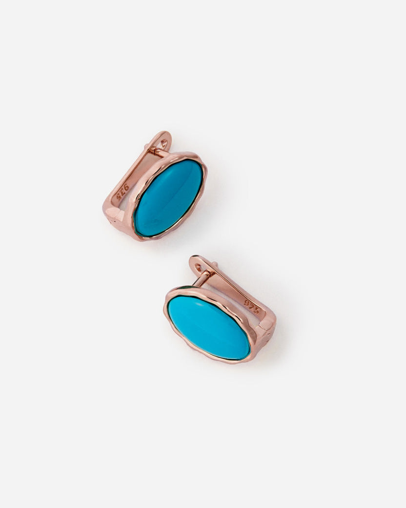 Turquoise Oval Clip-On Earrings - Rose Gold Vermeil